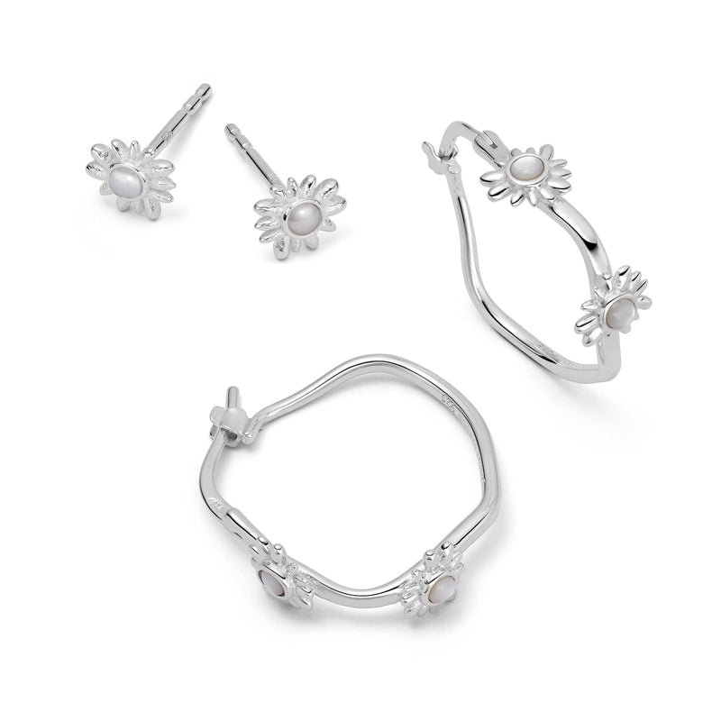 Daisy Mother Of Pearl Earring Stack Sterling Silver