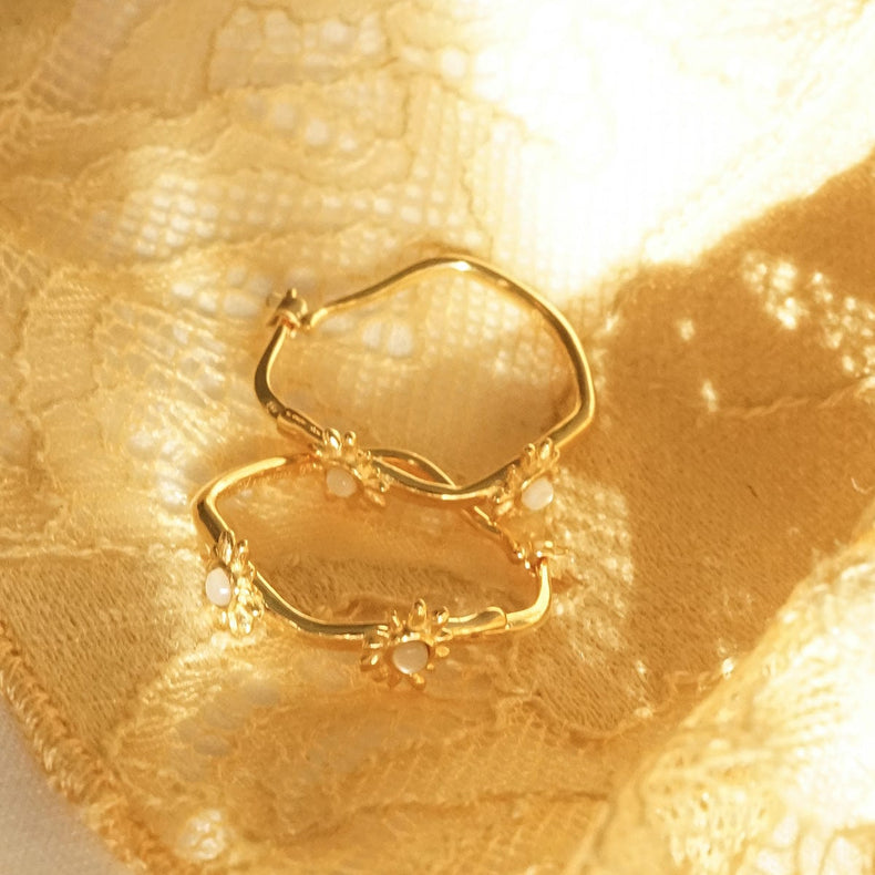 Daisy Organic Mother of Pearl Hoop Earrings 18ct Gold Plate