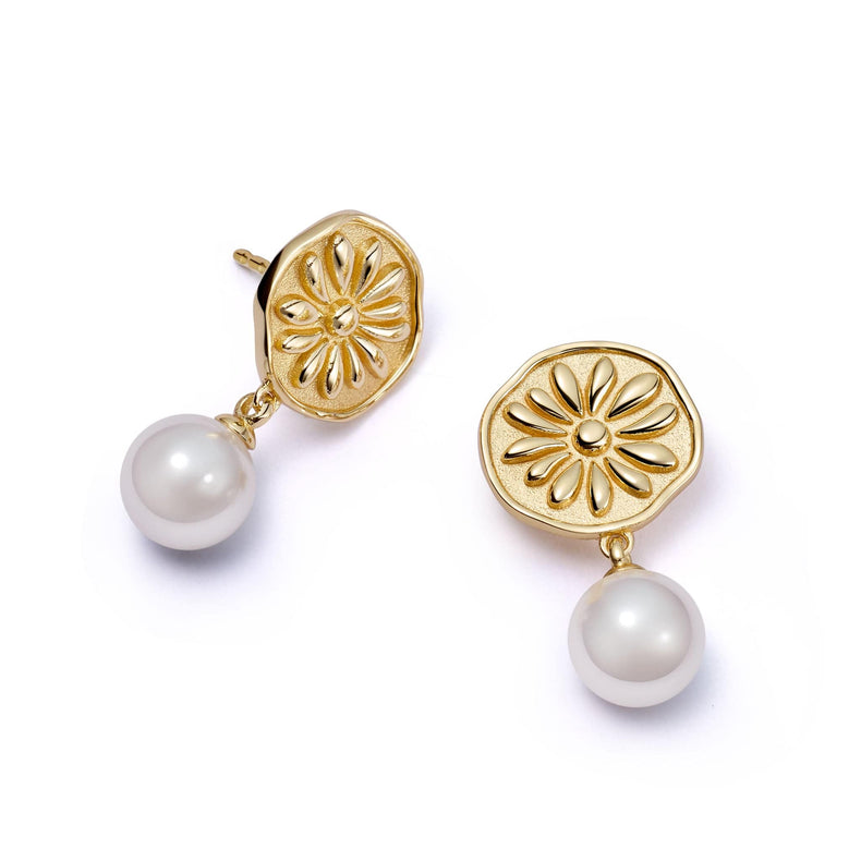 Daisy Pearl Drop Earrings 18ct Gold Plate recommended