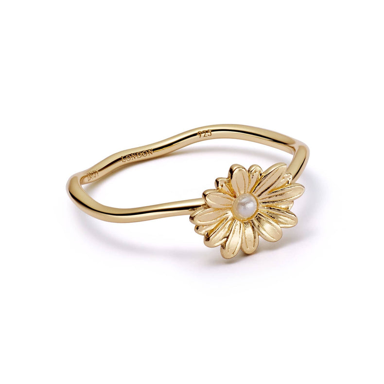 Daisy Pearl Flower Ring 18ct Gold Plate recommended