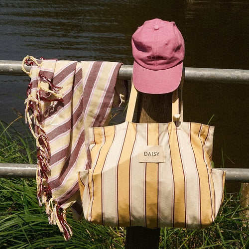 Daisy Striped Large Tote Bag