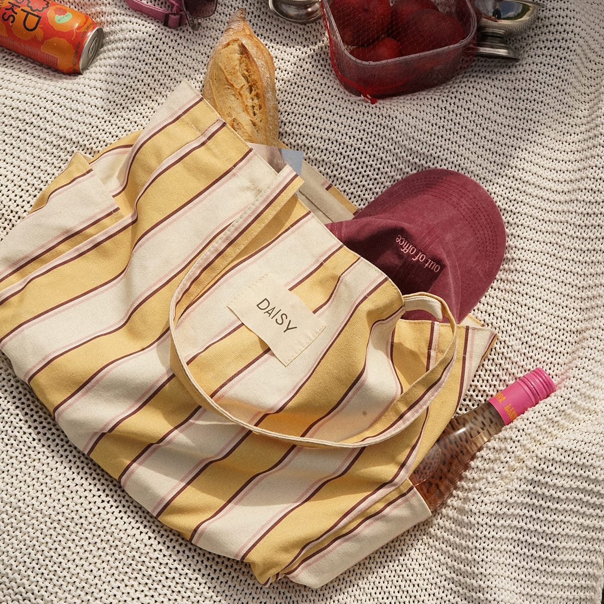 Daisy Striped Large Tote Bag