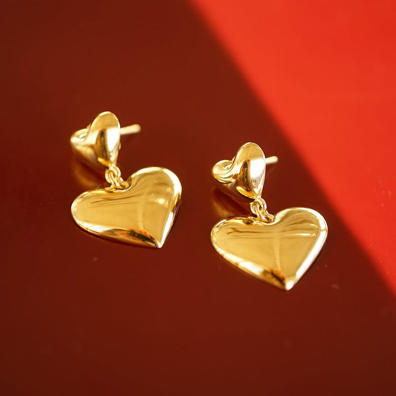 Double Heart Earrings 18ct Gold Plate
