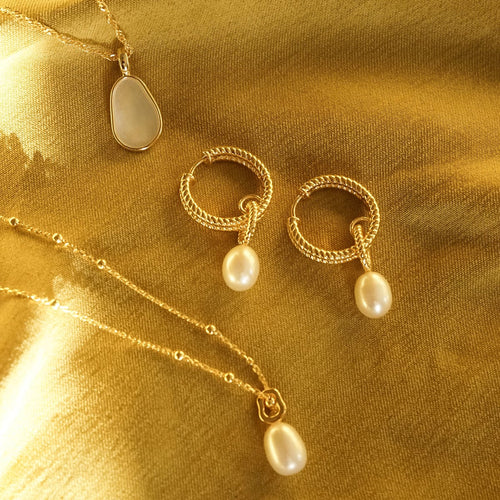 Double Rope Pearl Drop Earrings 18ct Gold Plate