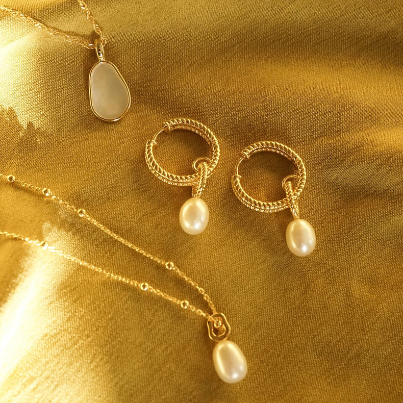 Double Rope Pearl Drop Earrings 18ct Gold Plate