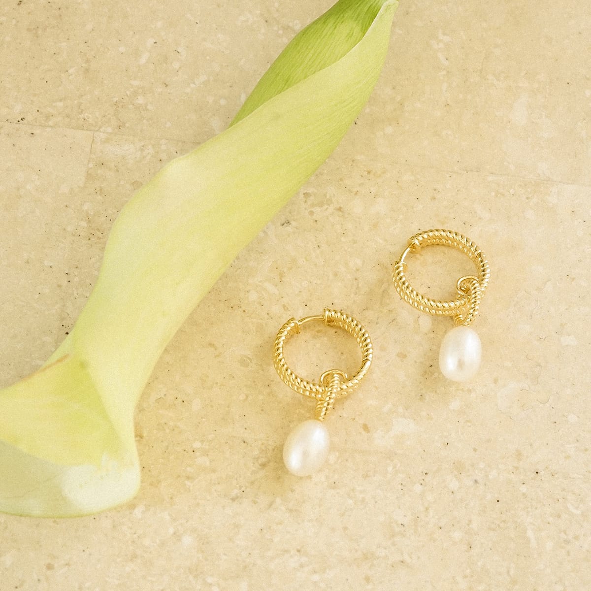 Double Rope Pearl Drop Earrings 18ct Gold Plate