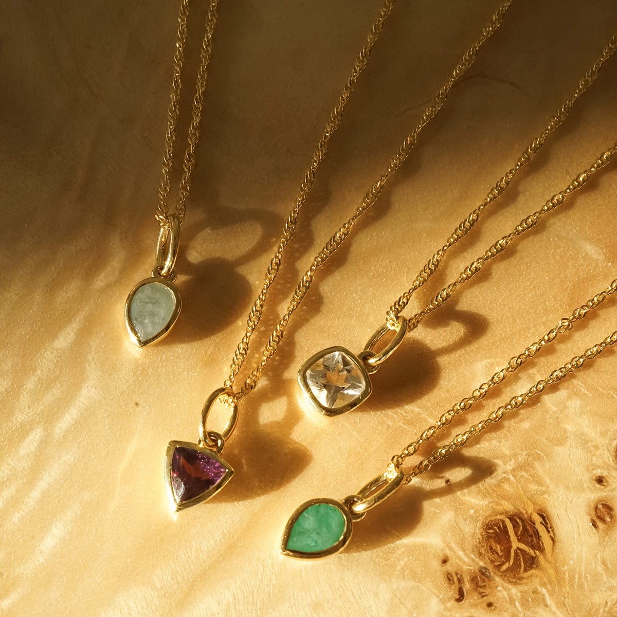 Emerald May Birthstone Charm Necklace 18ct Gold Plate