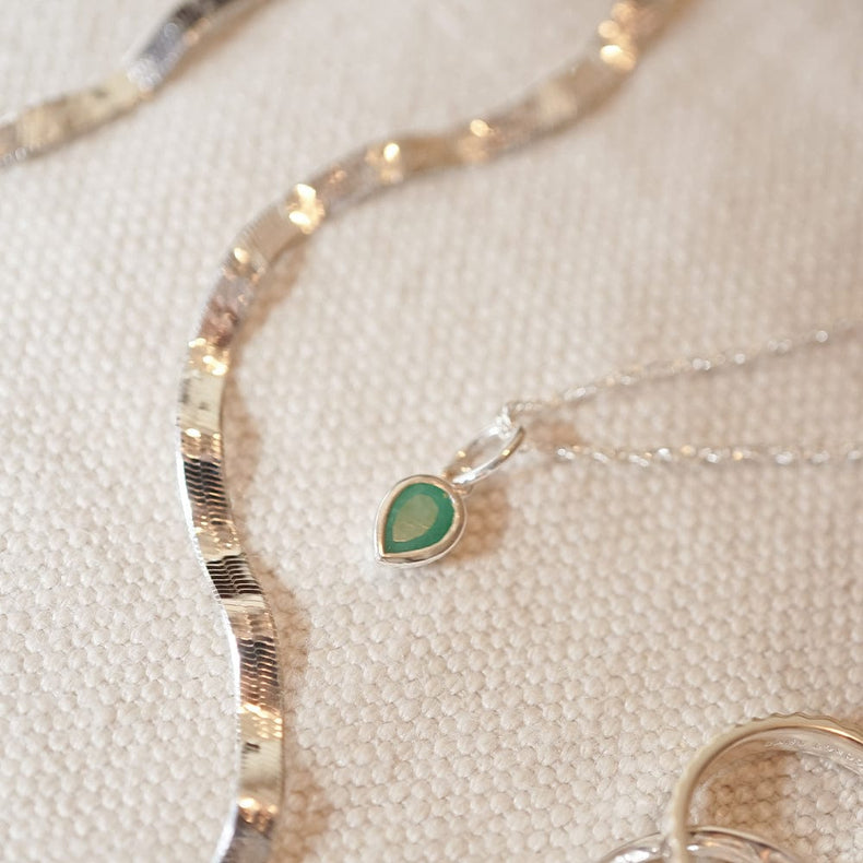 Emerald May Birthstone Charm Pendant Sterling Silver