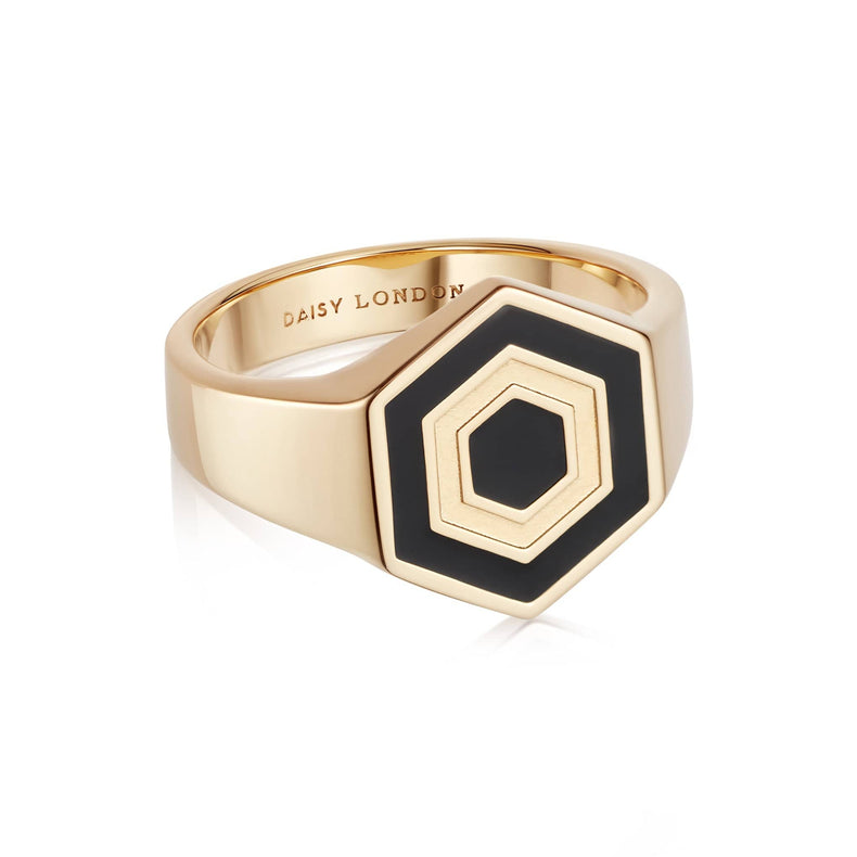Enamel Hexagon Signet Ring 18ct Gold Plate recommended