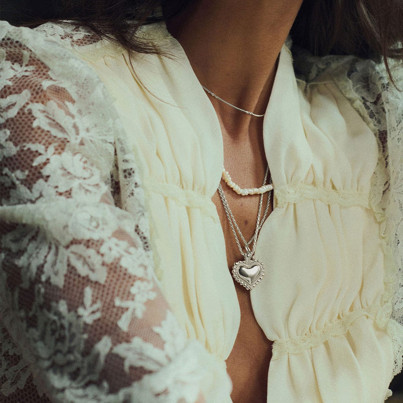 Engravable Bobble Heart Necklace Sterling Silver