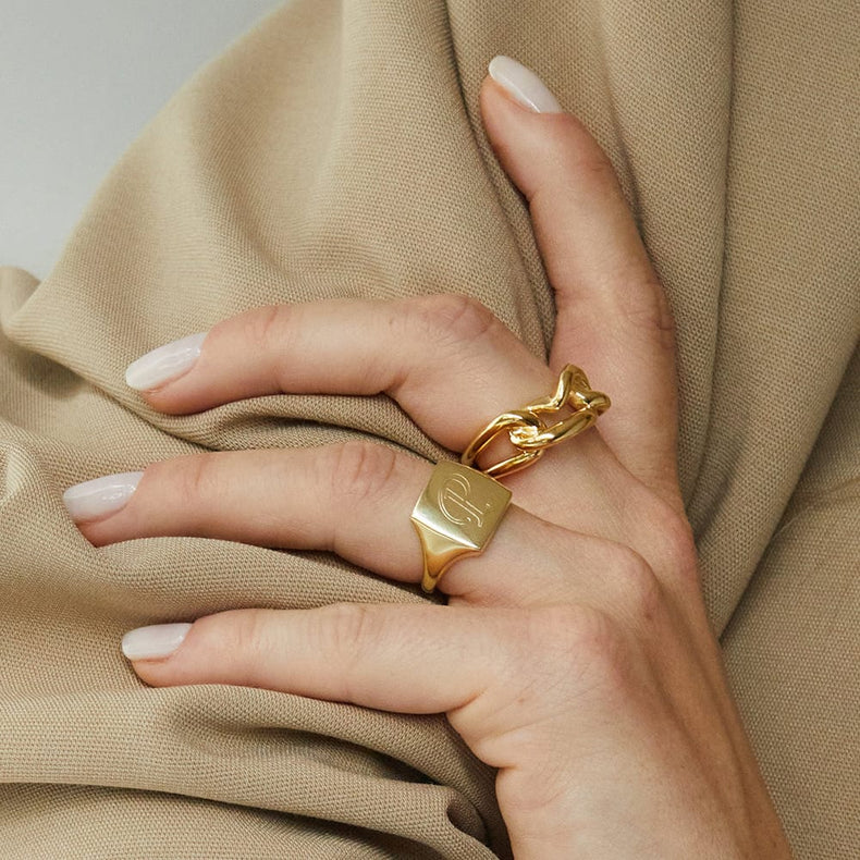 Polly Engravable Square Signet Ring 18ct Gold Plate