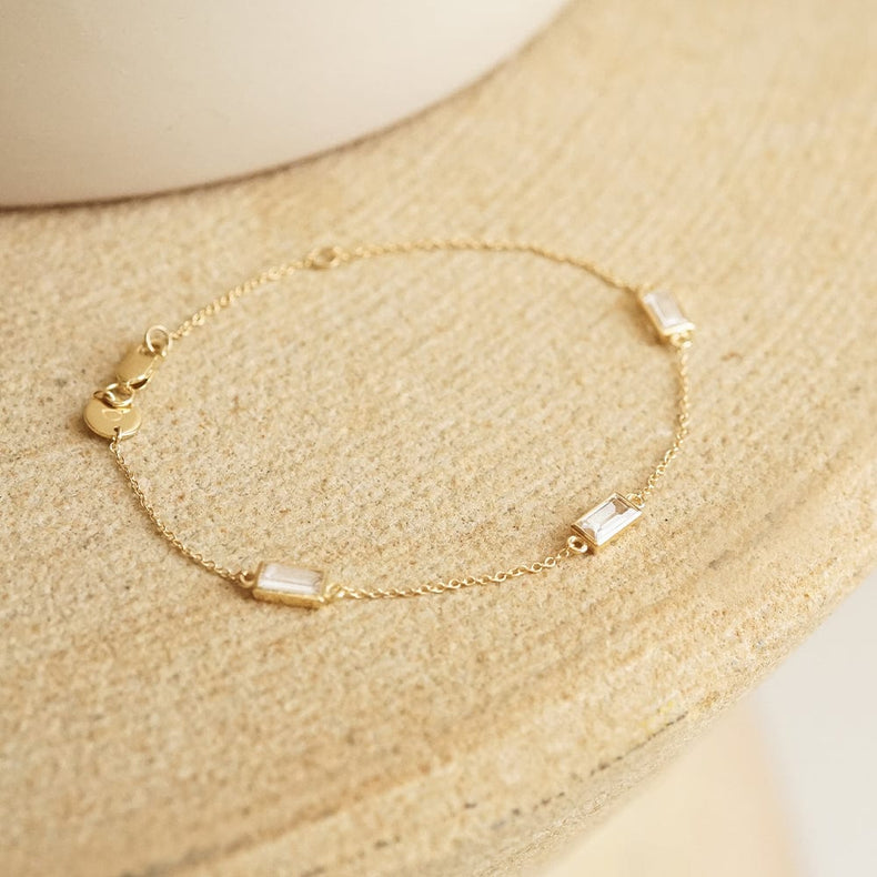 Estée Lalonde Fine Baguette Sapphire Station Bracelet 14ct Solid Gold