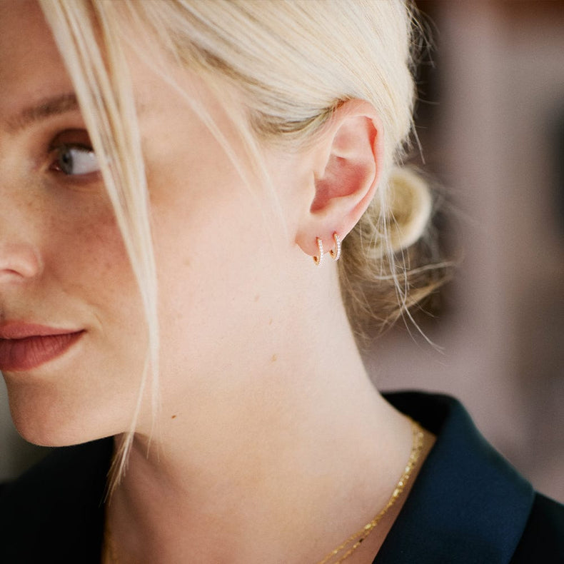 Estée Lalonde Fine Pavé Huggie Hoop Earrings 14ct Solid Gold