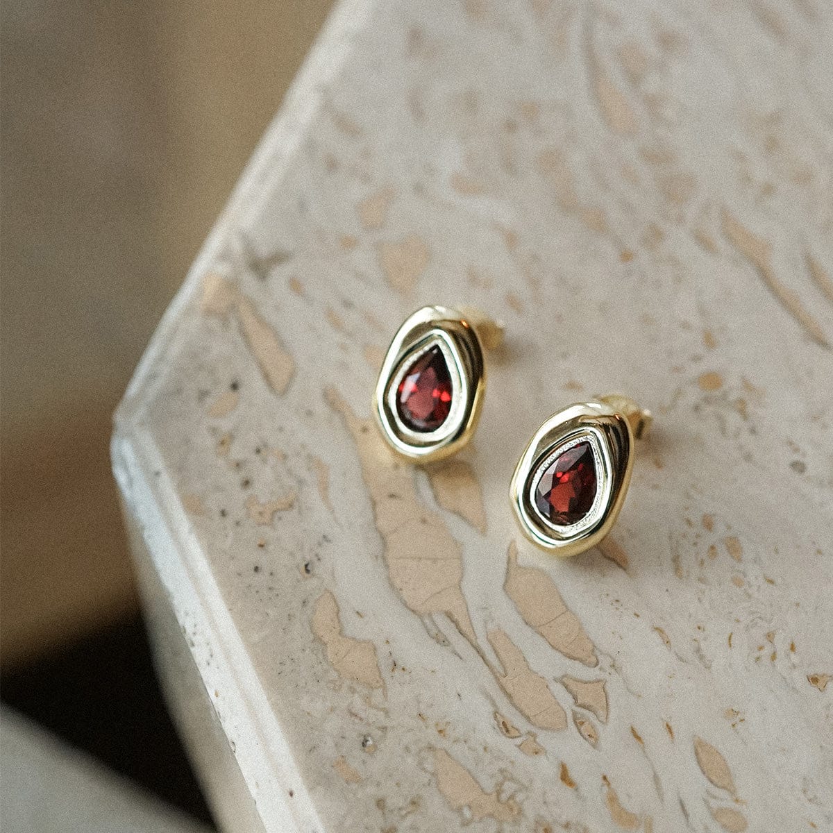 Estée Lalonde Garnet Teardrop Studs 18ct Gold Plate