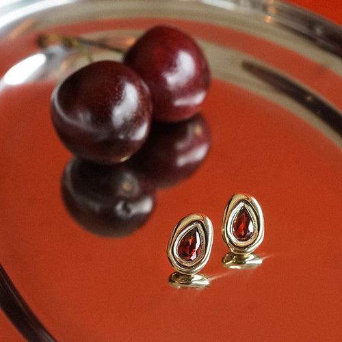 Estée Lalonde Garnet Teardrop Studs 18ct Gold Plate