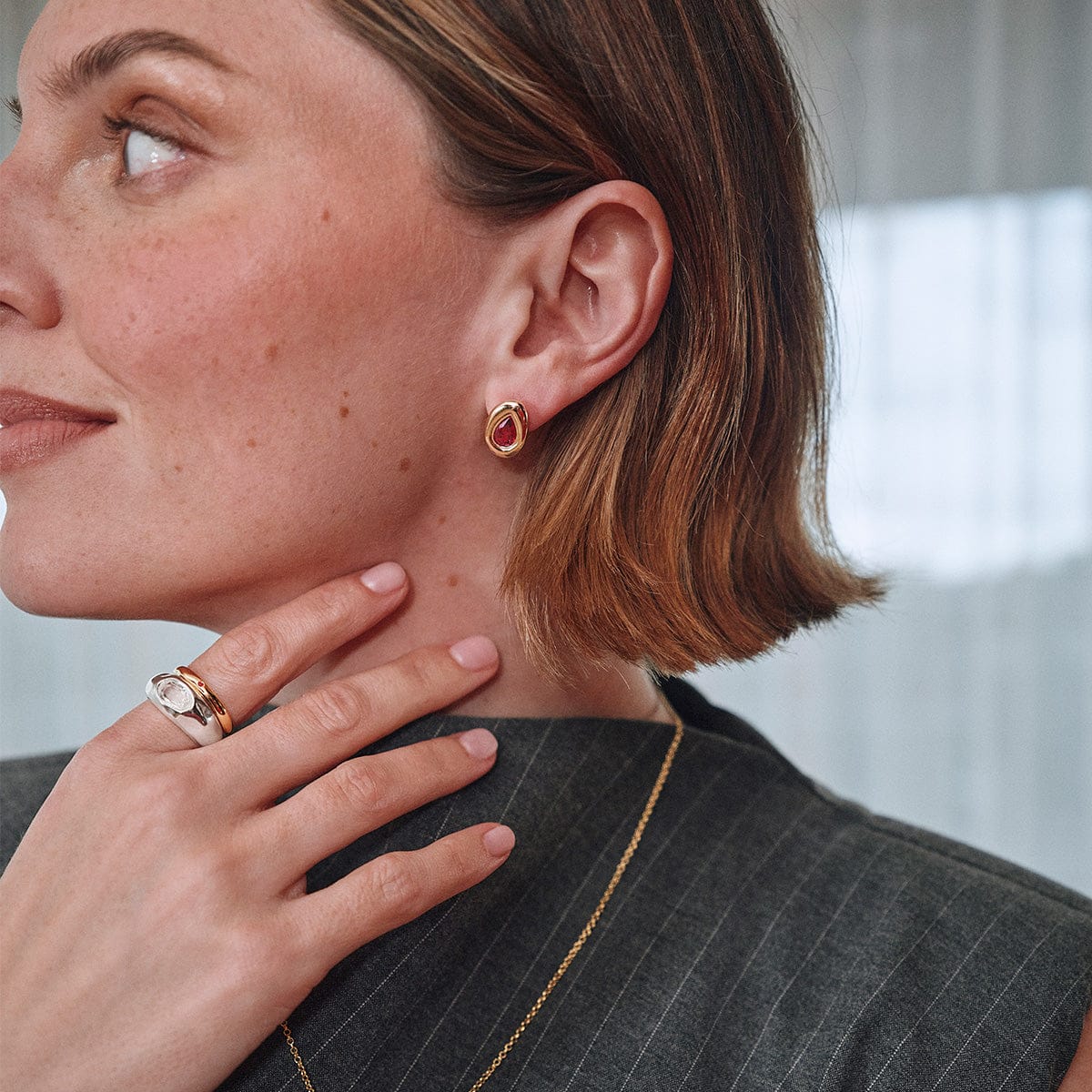 Estée Lalonde Garnet Teardrop Studs 18ct Gold Plate