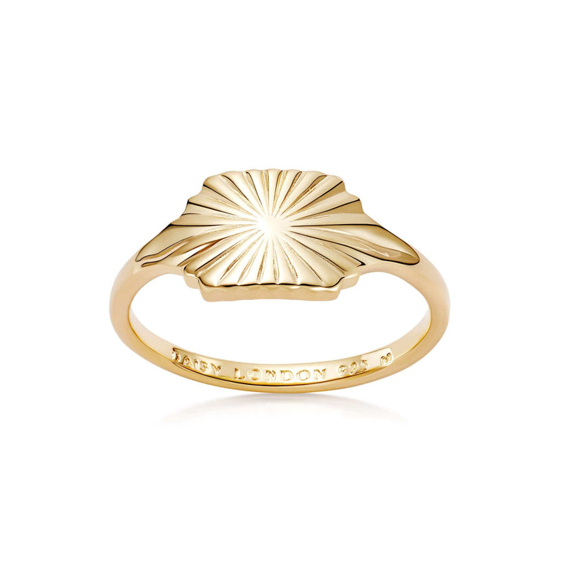 Estée Lalonde Sunburst Shield Ring 18ct Gold Plate