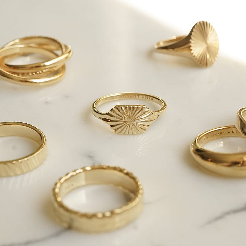 Estée Lalonde Sunburst Shield Ring 18ct Gold Plate