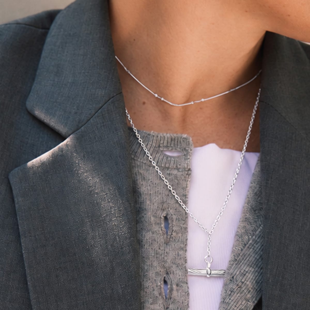 Estée Lalonde T Bar & Forever Chain Necklace Set Sterling Silver