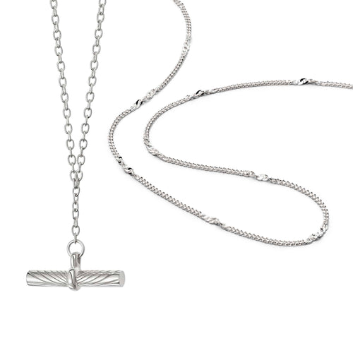 Estée Lalonde T Bar & Forever Chain Necklace Set Sterling Silver