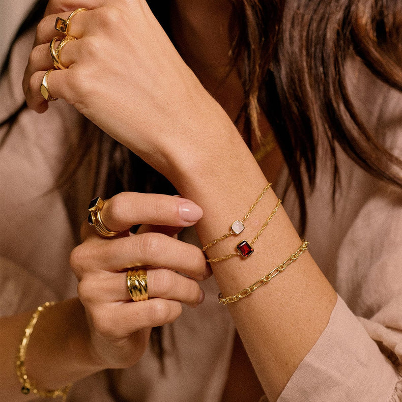 Garnet January Birthstone Charm Bracelet 18ct Gold Plate