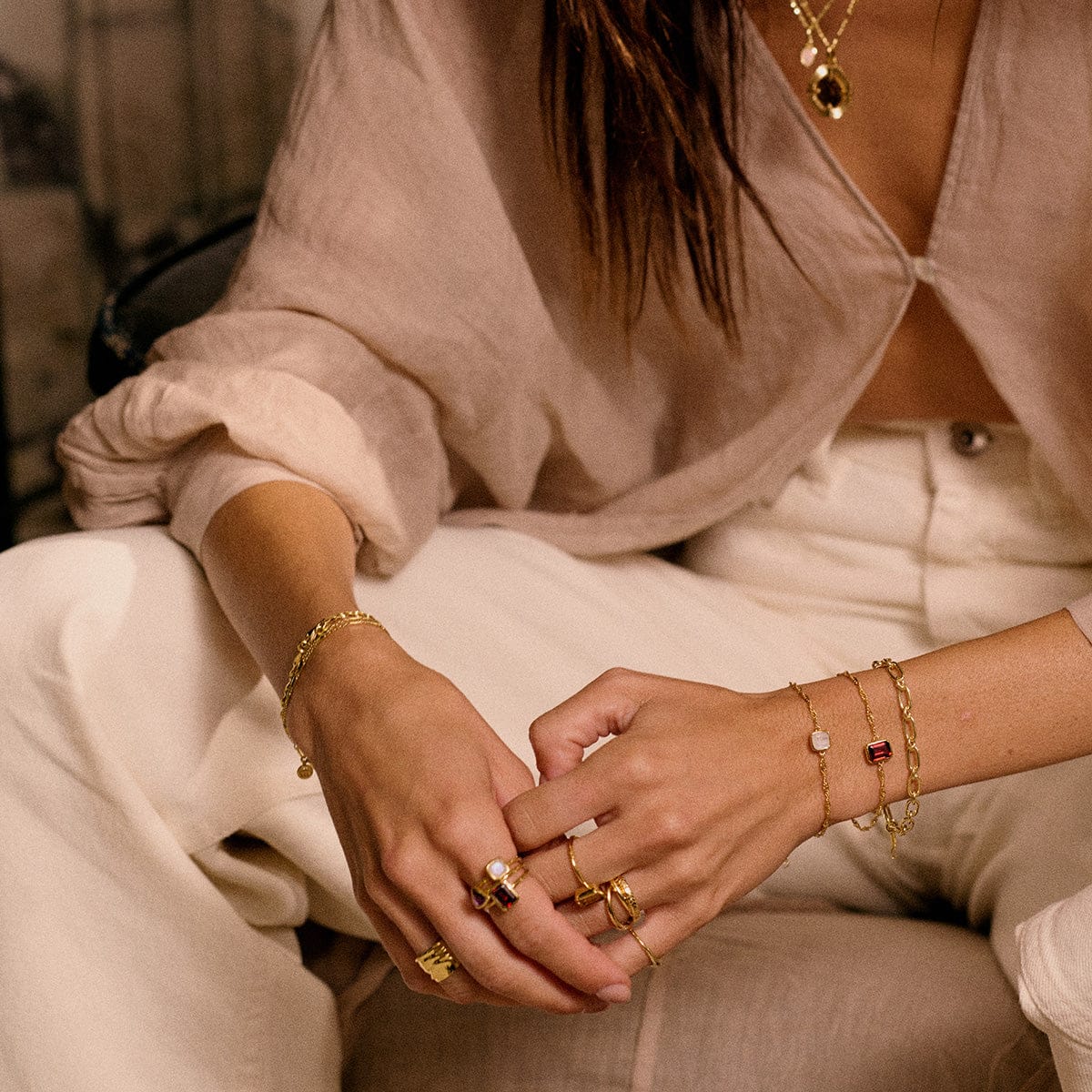 Garnet January Birthstone Charm Bracelet 18ct Gold Plate