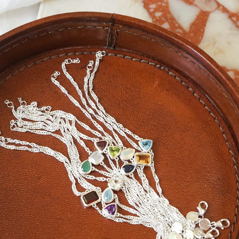 Garnet January Birthstone Charm Bracelet Sterling Silver