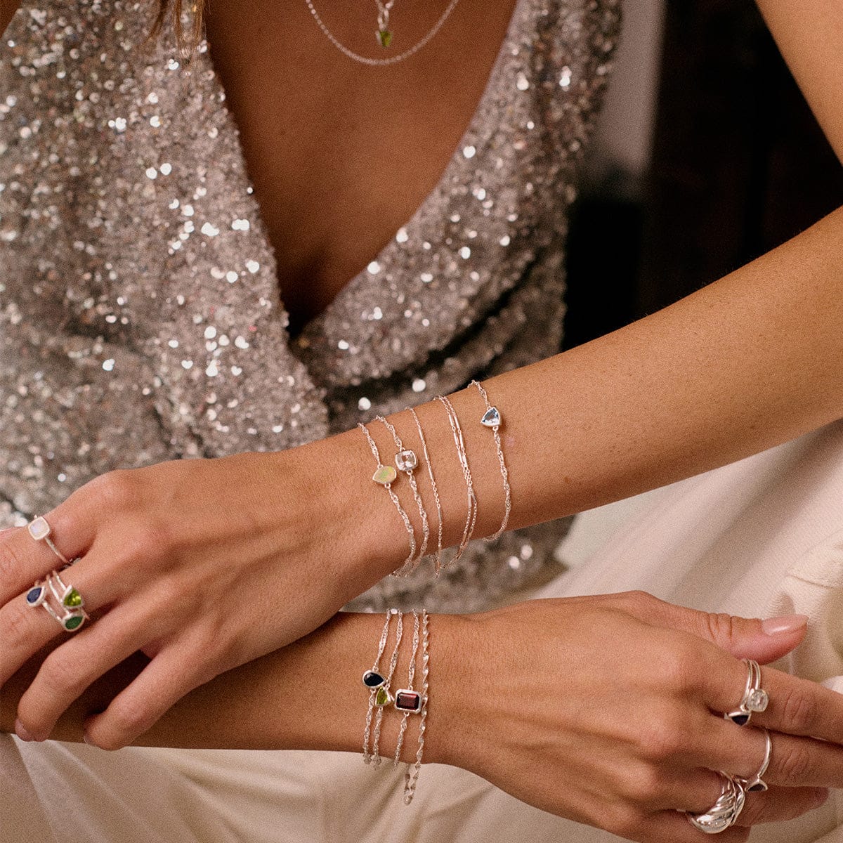 Garnet January Birthstone Charm Bracelet Sterling Silver