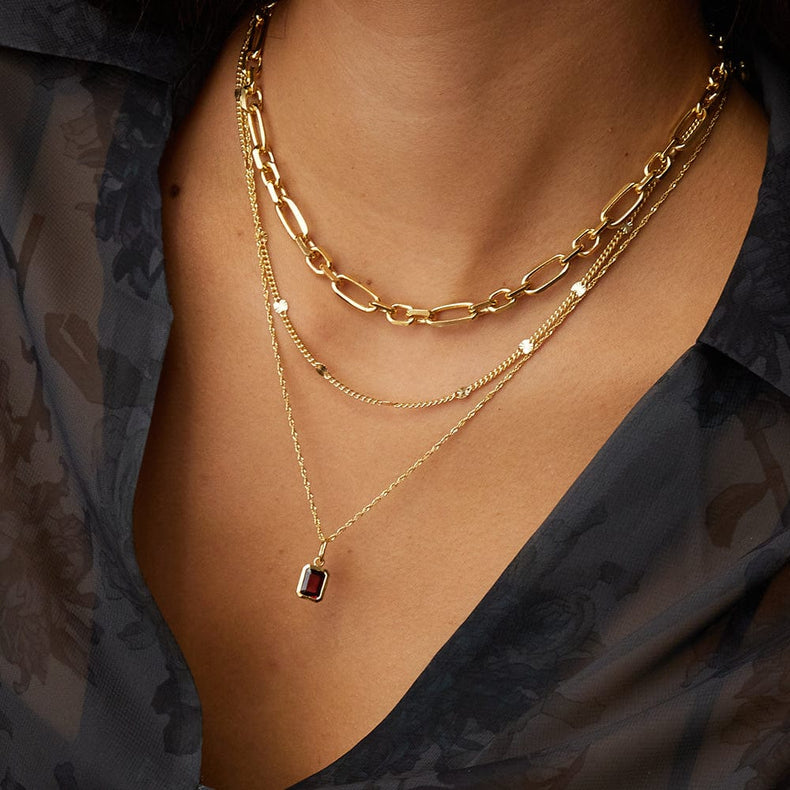 Garnet January Birthstone Charm Pendant 18ct Gold Plate