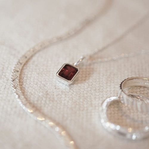 Garnet January Birthstone Charm Pendant Sterling Silver