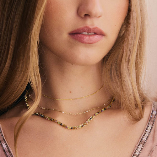 Plum Gemstone Tennis Necklace 18ct Gold Plate