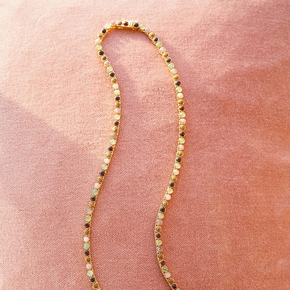 Plum Gemstone Tennis Necklace 18ct Gold Plate