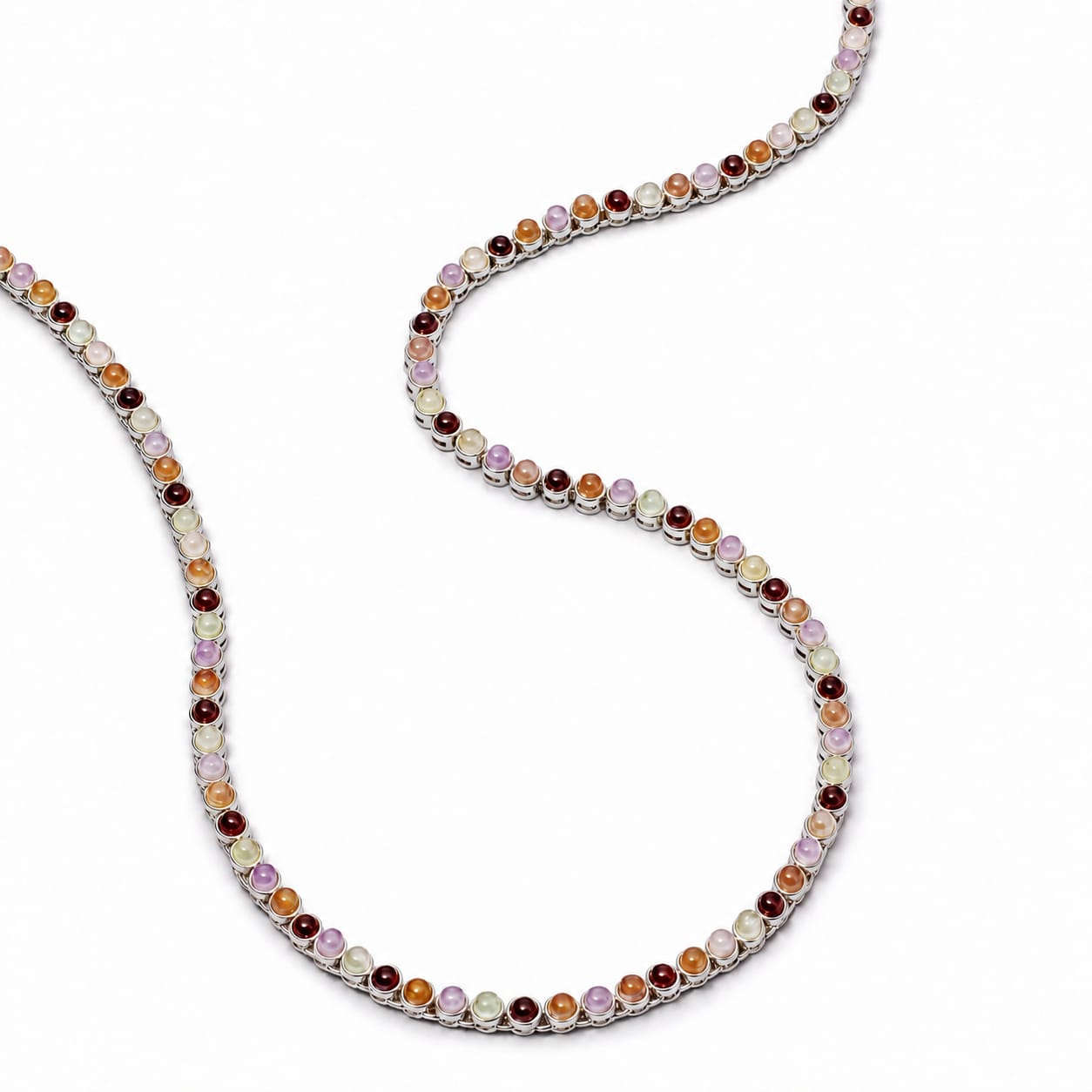 Plum Gemstone Tennis Necklace Silver Plate