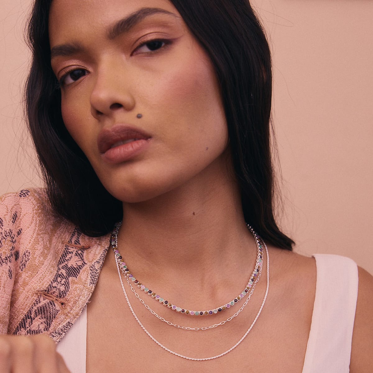 Plum Gemstone Tennis Necklace Silver Plate