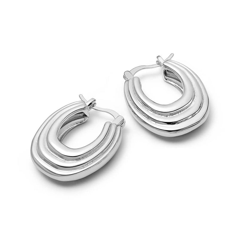 Polly Sayer Chunky Ridge Hoop Earrings Silver Plate recommended