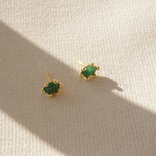 Green Aventurine Claw Stud Earrings 18ct Gold Plate