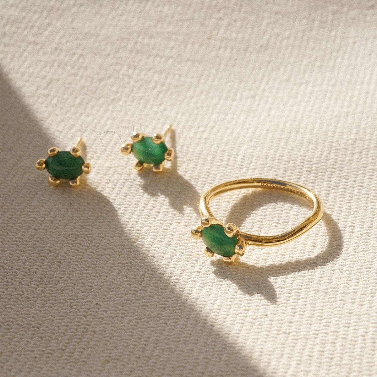 Green Aventurine Claw Stud Earrings 18ct Gold Plate