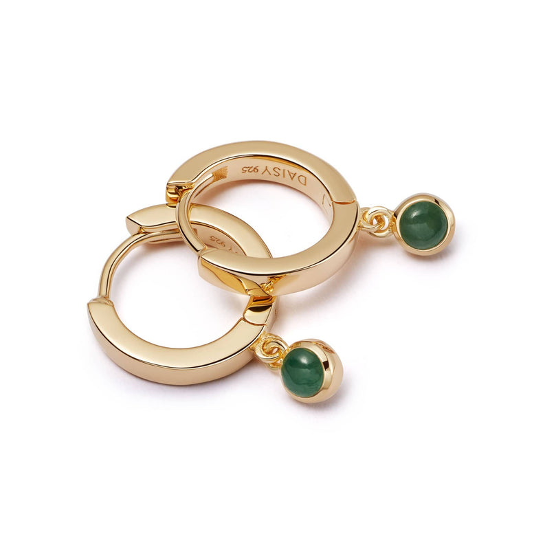 Green Aventurine Healing Huggie Hoop Earrings 18ct Gold Plate