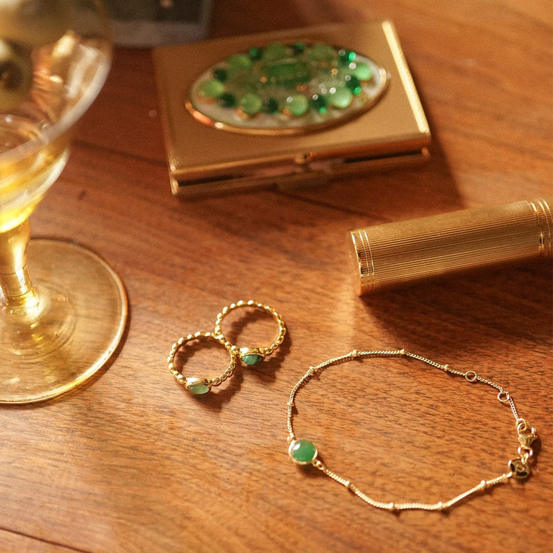 Green Aventurine Healing Stone Bobble Bracelet 18ct Gold Plate