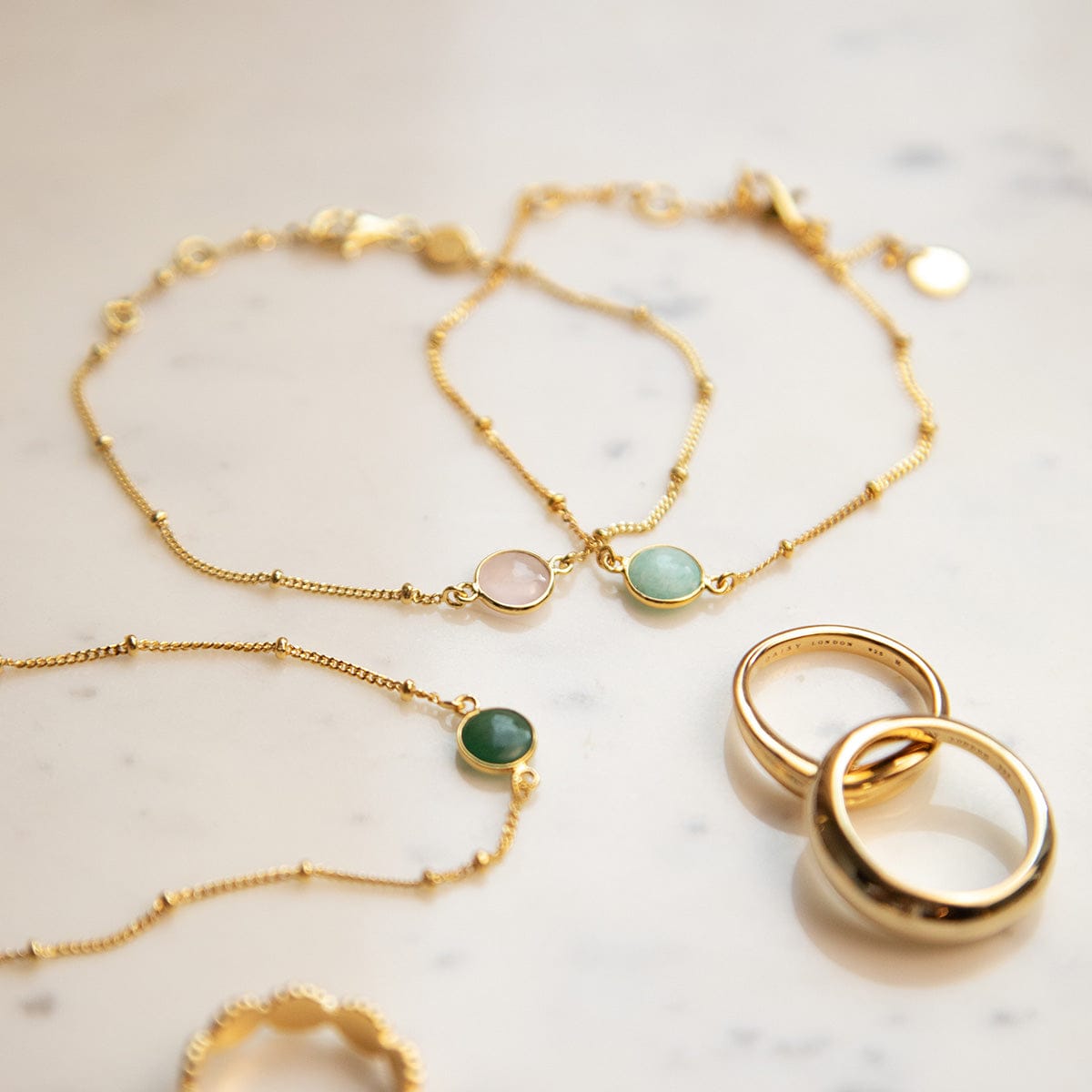 Green Aventurine Healing Stone Bobble Bracelet 18ct Gold Plate