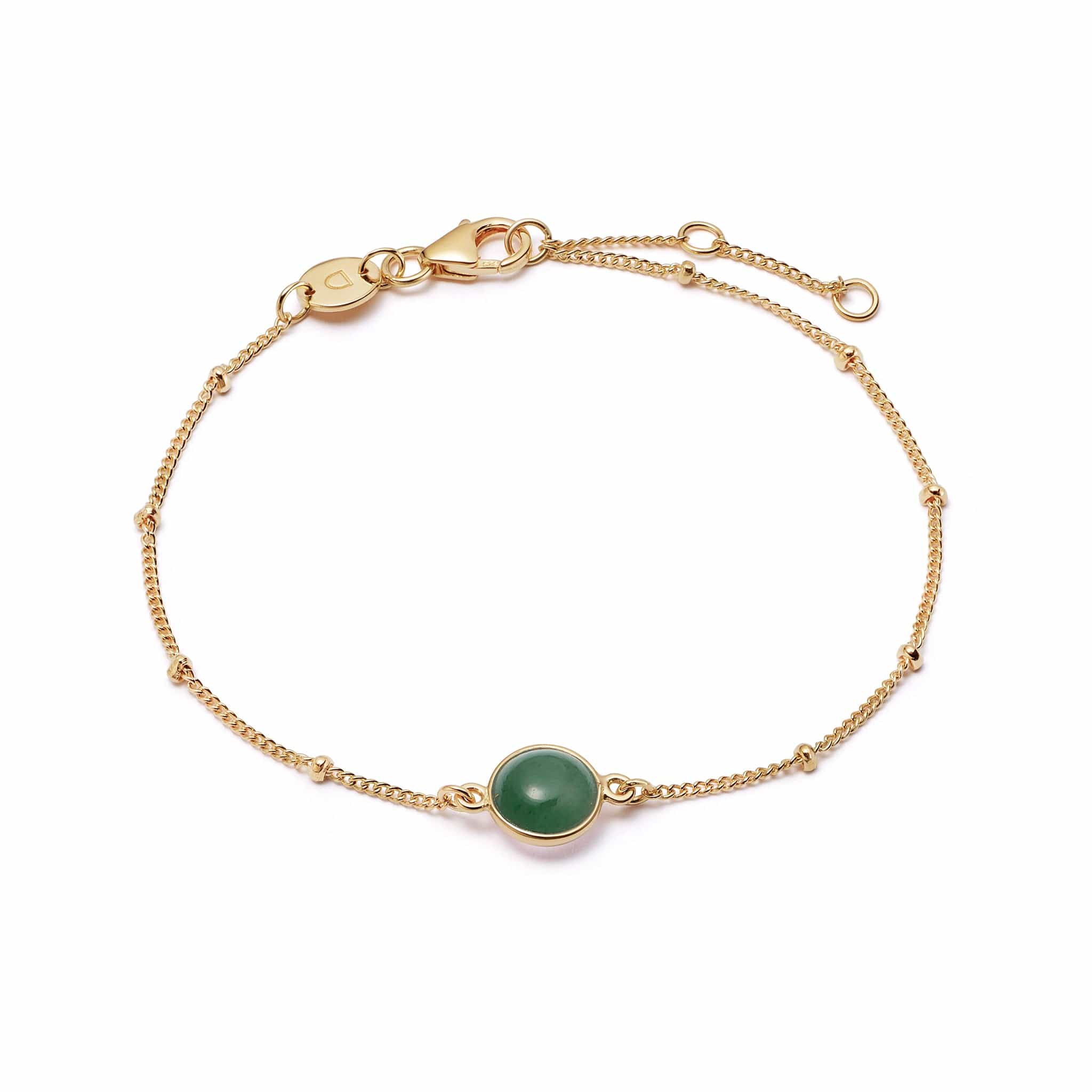 Green Aventurine Healing Stone Bobble Bracelet 18ct Gold Plate 