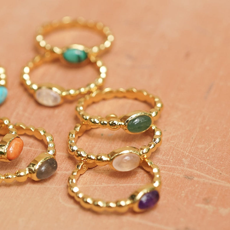 Green Aventurine Healing Stone Bobble Ring 18ct Gold Plate