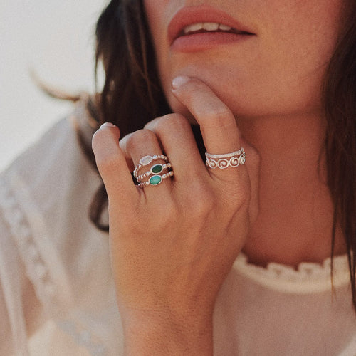 Green Aventurine Healing Stone Bobble Ring Sterling Silver
