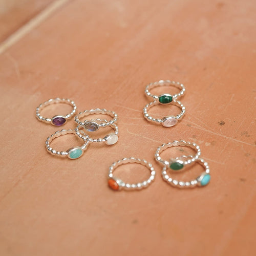 Green Aventurine Healing Stone Bobble Ring Sterling Silver