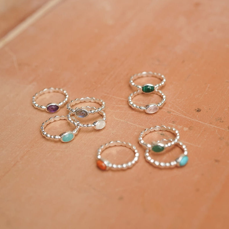 Green Aventurine Healing Stone Bobble Ring Sterling Silver