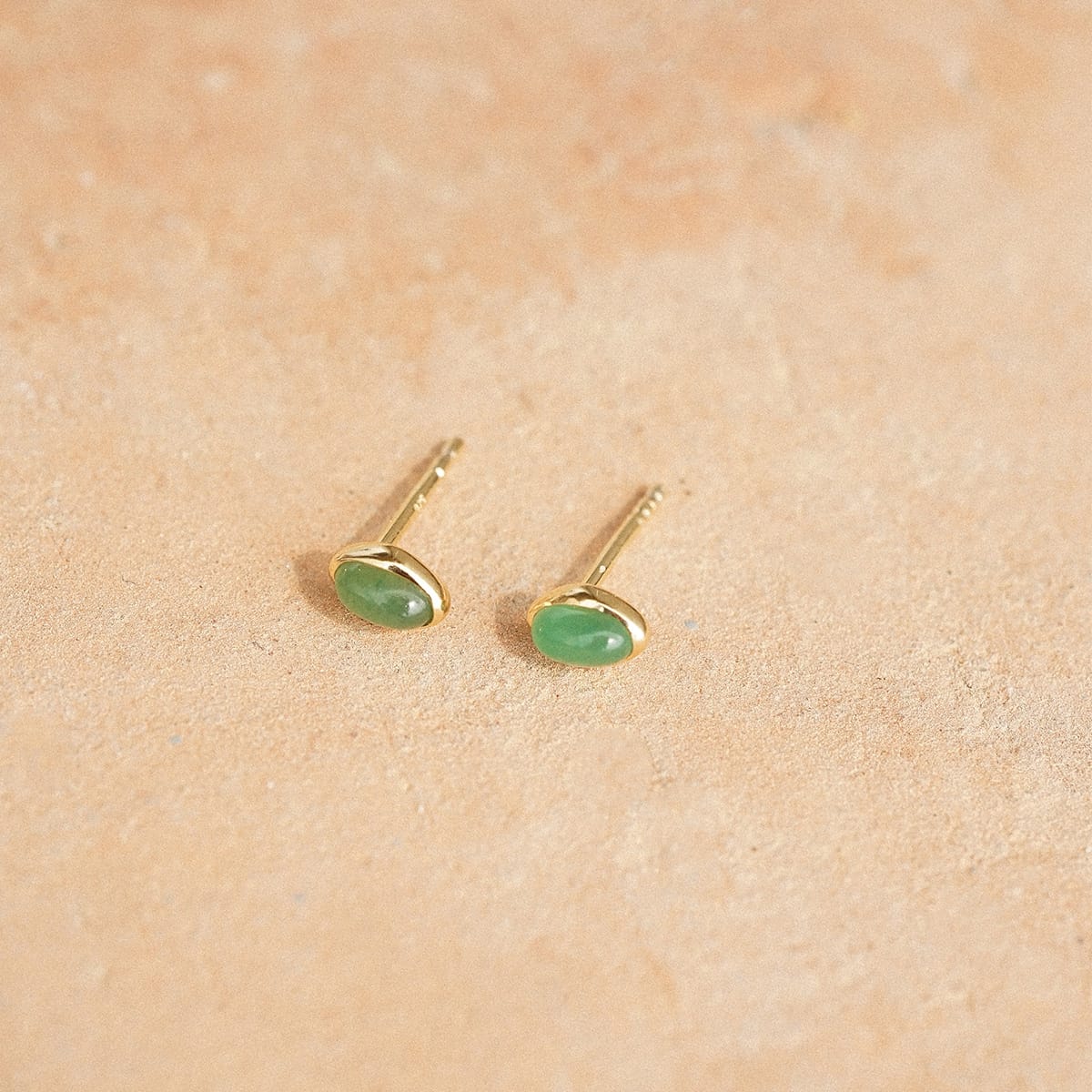 Green Aventurine Oval Stud Earrings 18ct Gold Plate