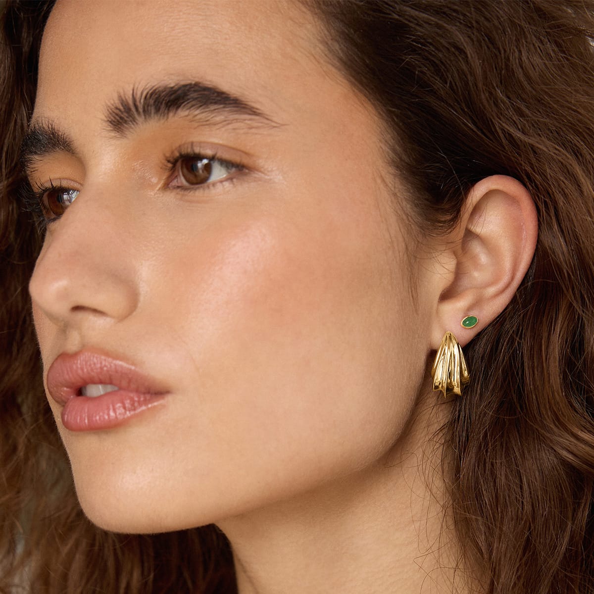 Green Aventurine Oval Stud Earrings 18ct Gold Plate