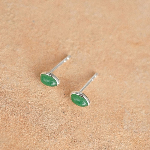 Green Aventurine Oval Stud Earrings Sterling Silver