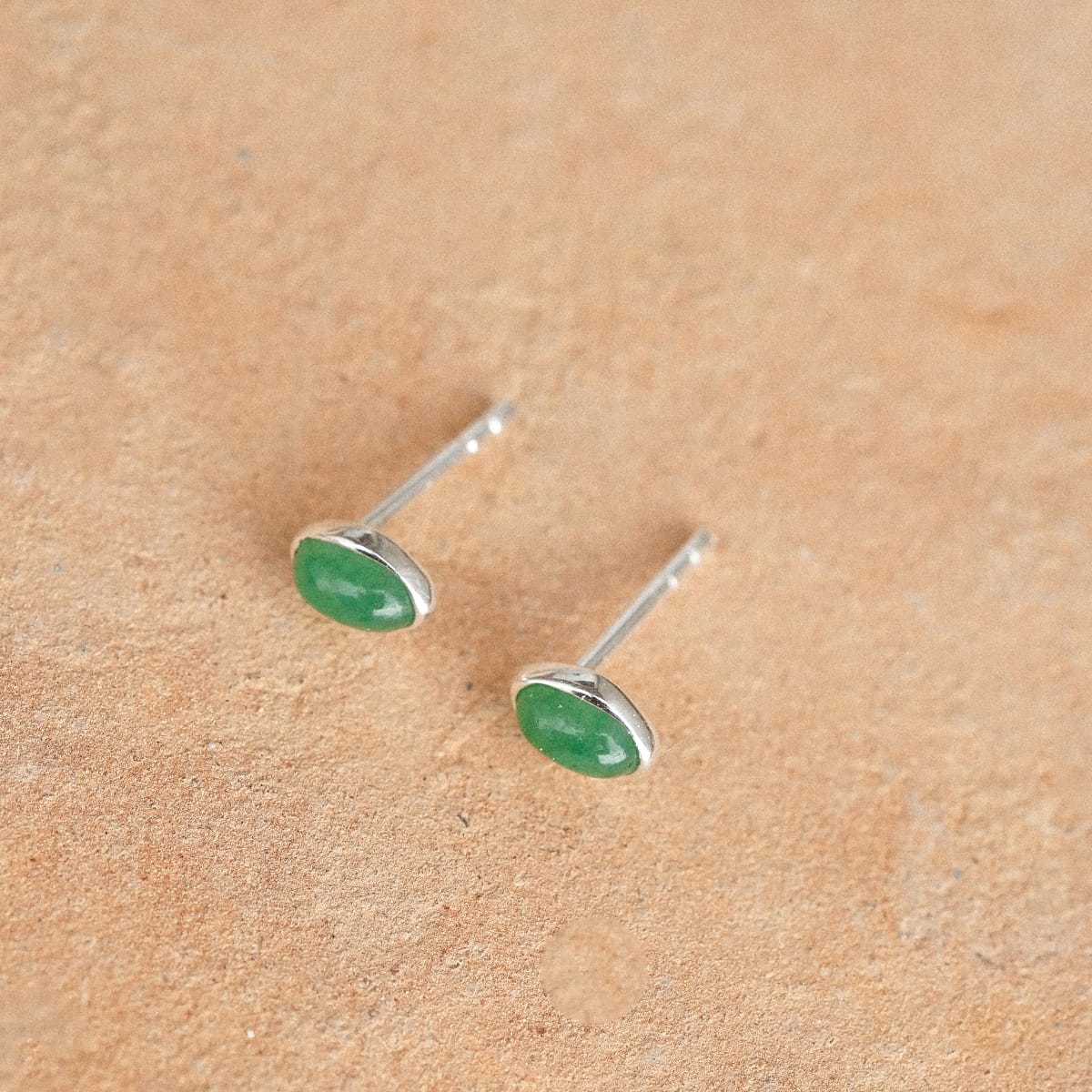 Green Aventurine Oval Stud Earrings Sterling Silver