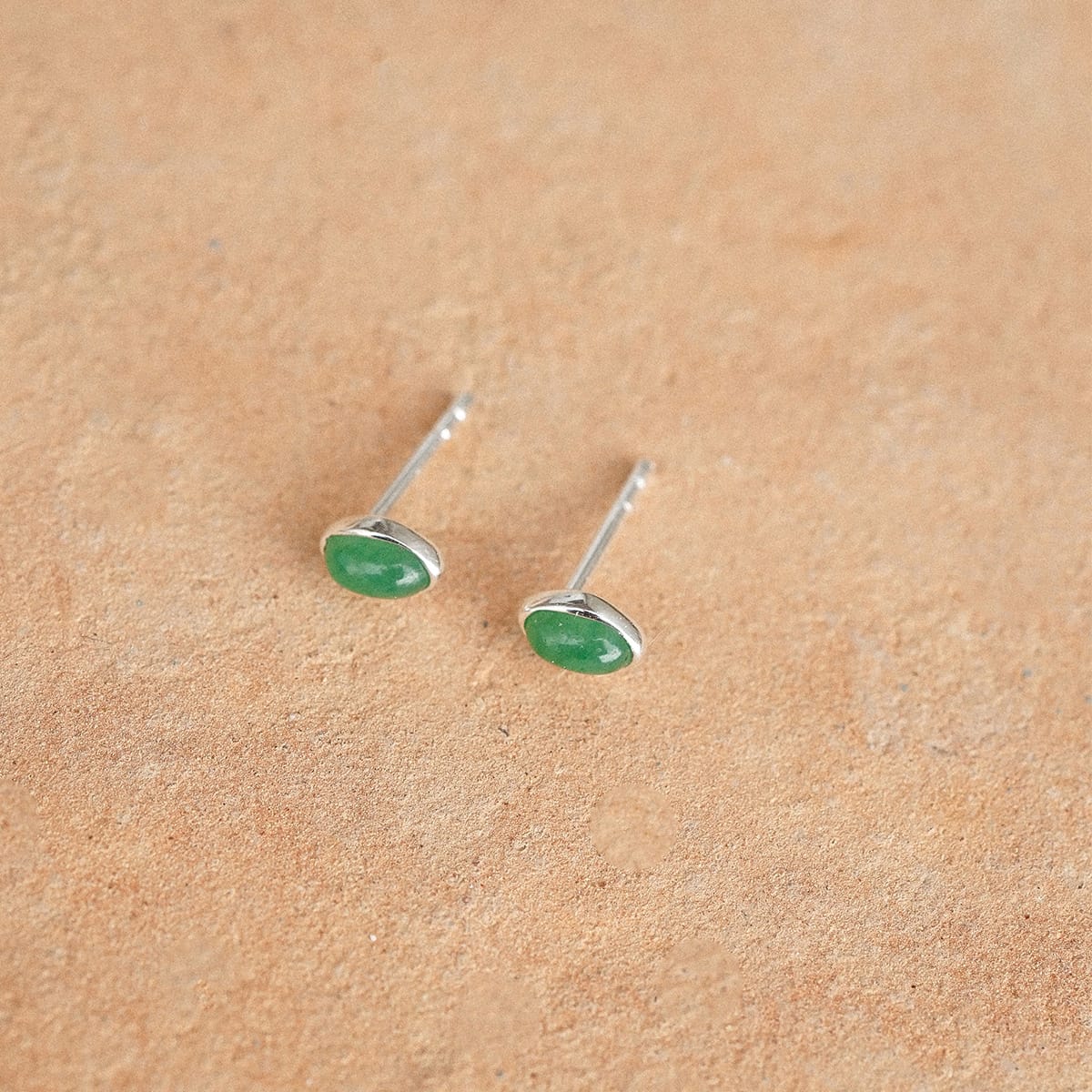 Green Aventurine Oval Stud Earrings Sterling Silver